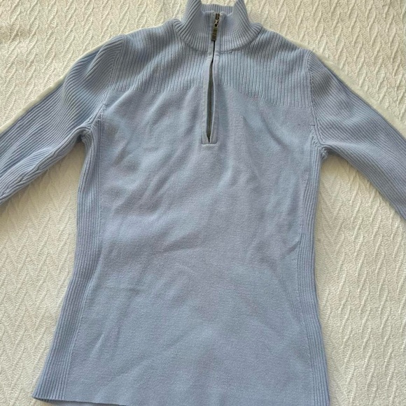 Light Blue Half-Zip Sweater with Logo Sleeve - Picture 4 of 6